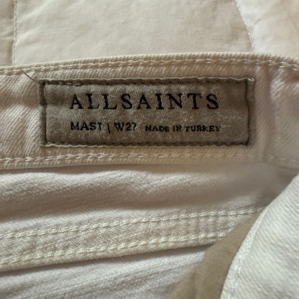 All Saints White Destressed Straight Leg Jeans Size 27